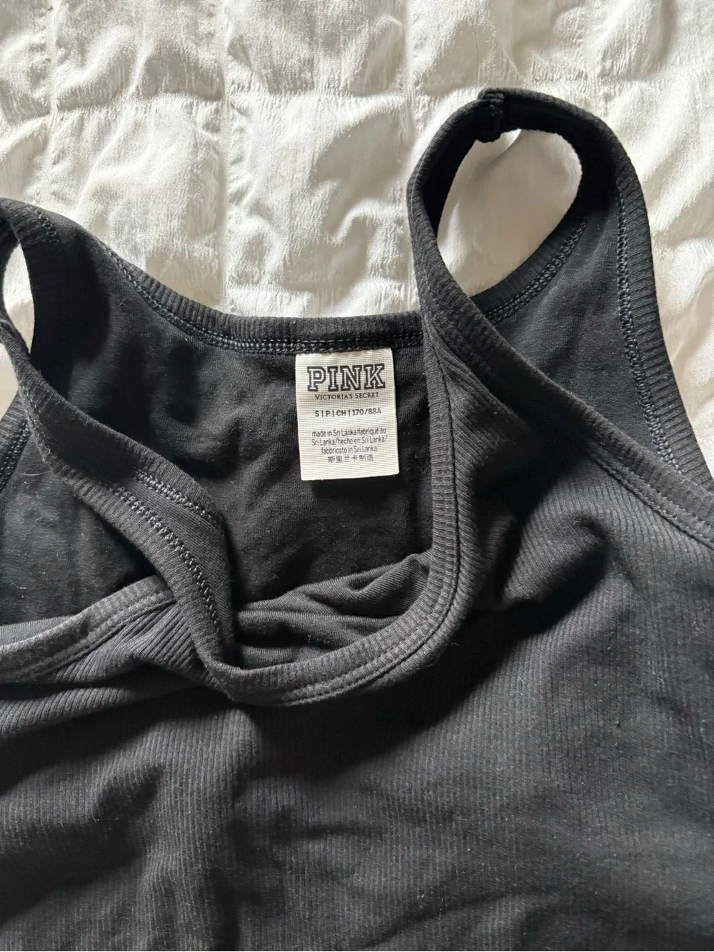 PINK Victoria's Secret Black Ribbed Tank Crop Top & Elastic Waist Shorts Set